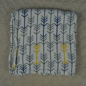 Tula Aim Arrow Print Baby Blanket Swaddle White Blue Yellow Gray Bamboo Viscose
